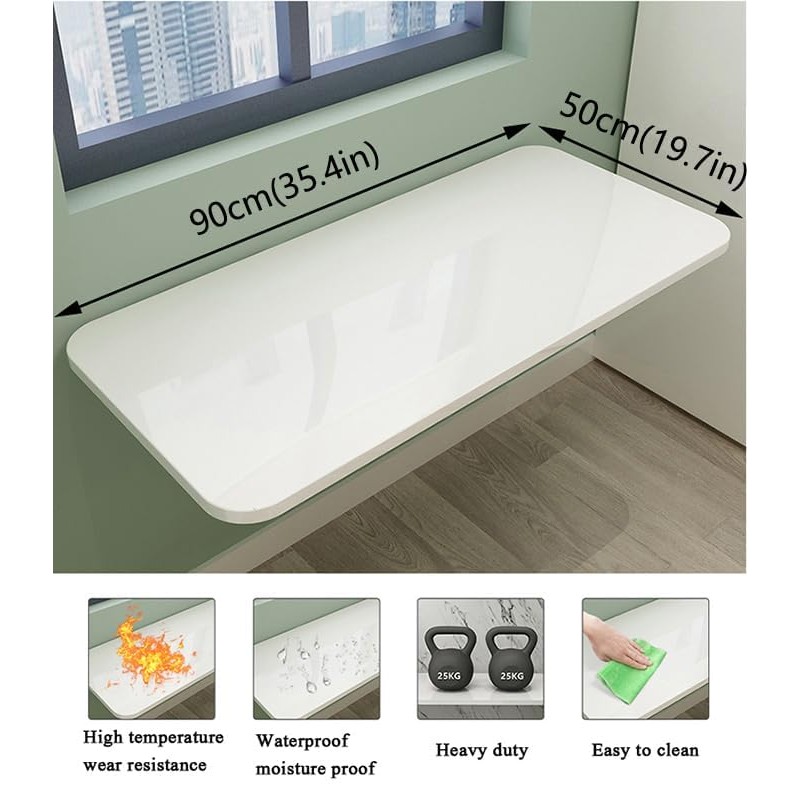 CYGJSYEA Wall Mounted Folding Table,White Floating Desk for Small Spaces,Stainless