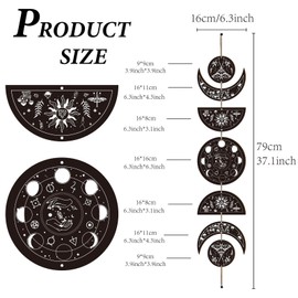 CREATCABIN 7pcs Moon Phase Wall Hanging Boho Decor Wooden Wall Art Witchy Decor Set with Cotton Thread Black Wooden Moon Cycle Aesthetic Art Wall Hanging for Home Farmhouse 6.3 x 37.1 Inch(Moon Phase)
