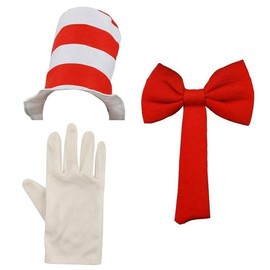 The Fancy Dress® Child’s Cat in the Hat 3 Pcs Set – Boys Girls World Book Day Costume Striped Hat + Red Bow Tie + Gloves Crazy Cat Kit Fancy Dress Set, 3 pcs set