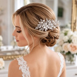 Wedding Pearl Leaf Hairpin Bridal Hairpin Handcrafted Flower Headband For Brides And Bridesmaids With Wedding Parties and Dinner (Silver-4)