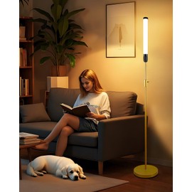 Lightdot 68IN LED Floor Lamp for Living Room, Stepless Dimmable(10-100% Brightness) Modern Standing Tall Lamps with Milky White Cylindrical LampHead,Mid Century Industrial Floor Lamps for Bedroom-Gold