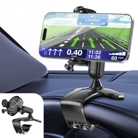 RIEMKSL Car Phone Holder Dashboard Phone Mount, 2025 Upgraded 360 Degree Rotation Multifunctional Clip Design, Universal Car Phone Mount Compatible with 4–7 Inch Cell Phones (Black)