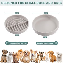 Slow Feeder Dog Bowls Set for Small Dogs & Cats, Portable Non-Slip Silicone Food & Water Bowls, Promotes Healthy Digestion, Dishwasher & Microwave Safe, 1.4 & 2 Cups, Pastel Lilac