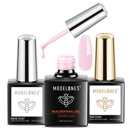 Modelones Builder Nail Gel with Gel Base Top Coat, 3Pcs Baby Pink Builder Nail Kit for Apex Building Extension Thickening Strengthener Hard Gel Nail Strengthener Extension Builder Gel in a Bottle