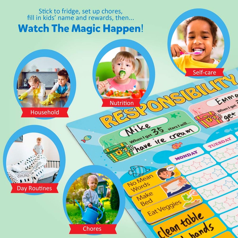 D-FantiX Magnetic Responsibility Chart, Chore Chart for Multiple Kids, My