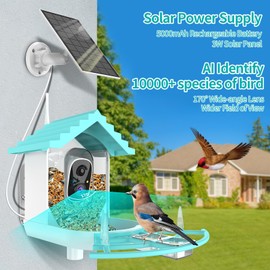 Smart Bird Feeder with Camera, Ai Identify Birds Watching Camera with Solar Powered, FHD Live View, Auto Capture Birds Video in Backyard, Porch, Patio,Ideal Gifts for Family and Bird Lovers, Blue