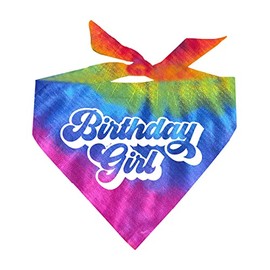 Birthday Girl Retro Theme Sunset Rainbow Tie Dye Dog Triangle Bandana