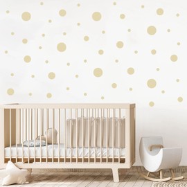 Assorted Color Polka Dot Vinyl Decals – 180pcs Assorted Size Wall Stickers for Room Decoration by Bugybagy (Beige)