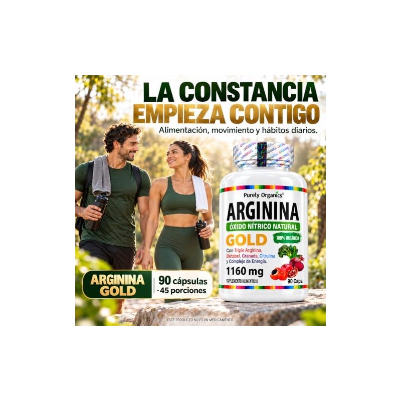 Purely Organics Arginina Gold, L-Arginina, Citrulina y Betabel, 90 Cápsulas
