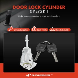 A-Premium Front Left Driver Side Door Lock Cylinder Kit with Keys Compatible with Volkswagen Jetta 1999-2010, Door Lock Cylinder Set for 1U0837167D, 1U0837167E, 1U0837167F