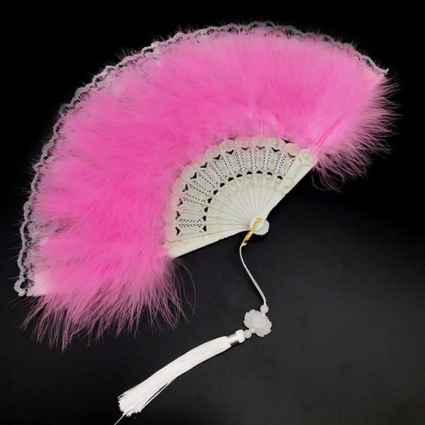Dusenly Feather Fan 1920s Vintage Style Folding Handheld Feather Fans for Costume Halloween Dancing Wedding Party Decorations (Pink)