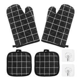 CVDYWDJIE 2 Thermal Gloves, 2 Pot Holders and 2 Hooks, Anti-scald Gloves, High Temperature Resistant Gloves, Abrasion Resistant Gloves, Kitchen Accessories