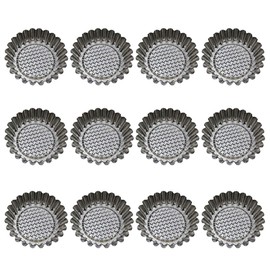 DOITOOL Baking Cup 12pcs Stainless Steel Round Lace Egg Tart Molds Reusable Tartlet Moulds Baking Cup