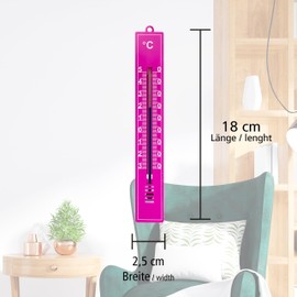 Lantelme 5 Piece Outdoor Thermometer Set Temperature -30 °C to 50 °C Plastic Colour Pink 17.5 cm Length Analogue Garden Thermometer Weatherproof Thermometer for Indoor Outdoor Garden (Pink)