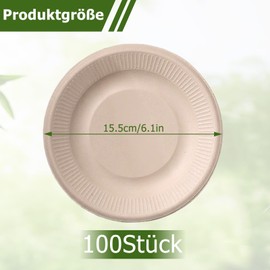 100 Stück Pappteller, Einweggeschirr, Einwegteller aus Pappe, Umweltfreundlich Partygeschirr, Einwegteller Partyteller rund für Partys, Hochzeiten, und andere Veranstaltungen 15.5 cm (Rindsleder)