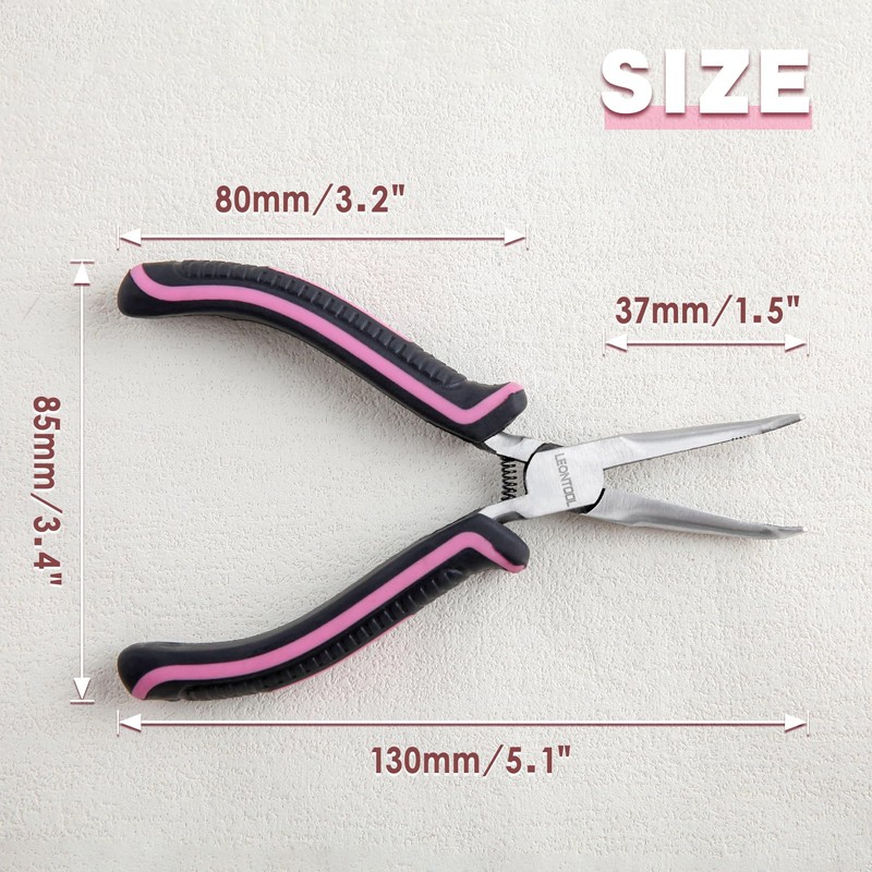 LEONTOOL 5 Inches Mini Bent Needle Nose Pliers with Serrated