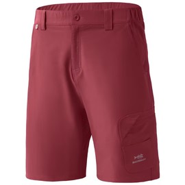 BASSDASH 10.5” Mens Fishing Cargo Shorts Quick Dry UPF 50+ Water Resistant FP01M, Wash Red, XX-Large