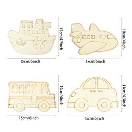16 Pack 6 Inch Unfinished Wood Transportation Cutouts Crafts Wooden Car Bus Plane Ship Crafts Wooden Traffic Vehicles Hanging Ornaments DIY Gift Tags for Home Party Decoration Craft Project