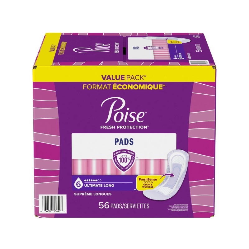 Poise Incontinence Pads for Women, 6 Drop Ultimate Absorbency, Long