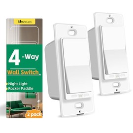 Martin Jerry 4-Way Wall Switch with Night Light, Rocker Paddle Design, 2-Pack, White
