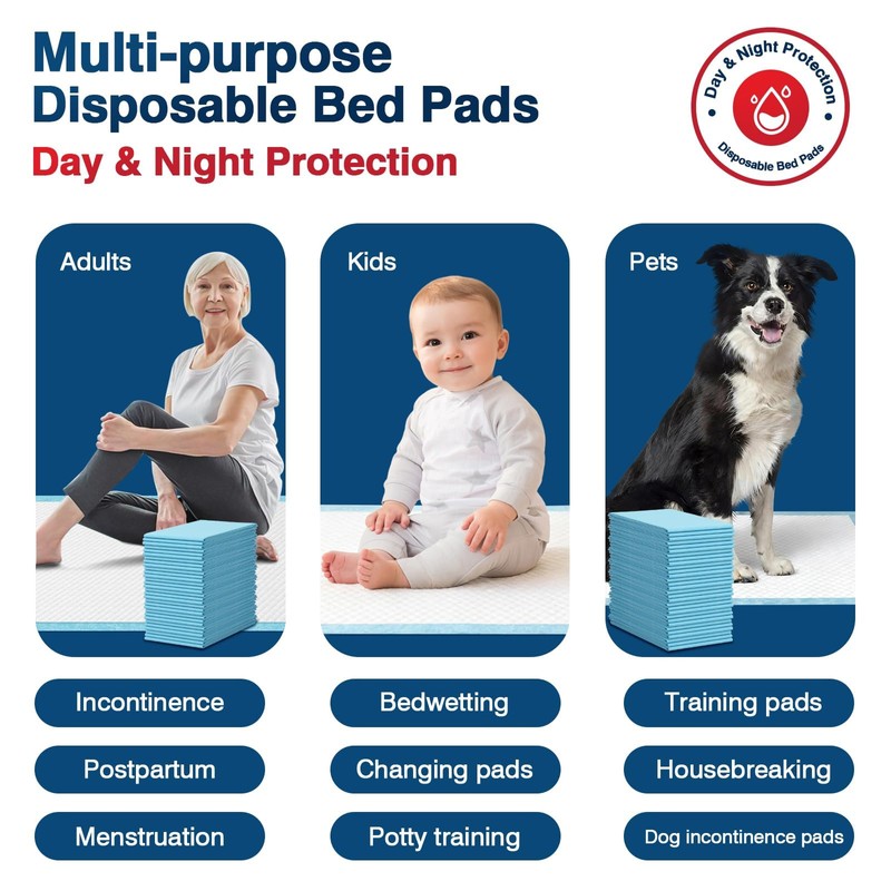 Tear-Resistant Disposable Bed Pads 36" x 30" 50 Count Absorbent