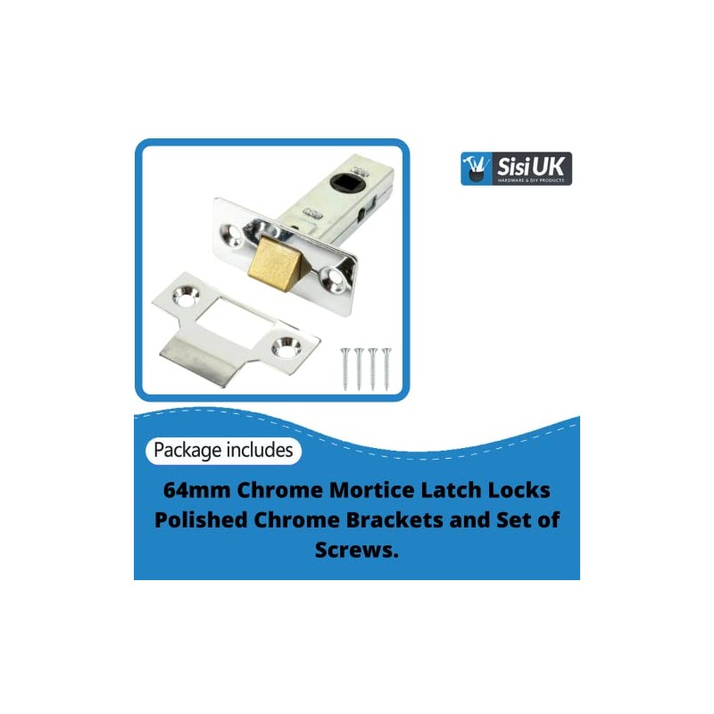 64mm Chrome Door Tubular Latch with Rebate Plate & Screws