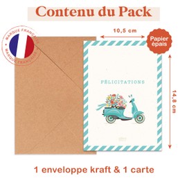 aliceandberry Vintage Vespa A6 350g Thick Paper Greeting Card For Weddings & Celebrations With Kraft Envelope