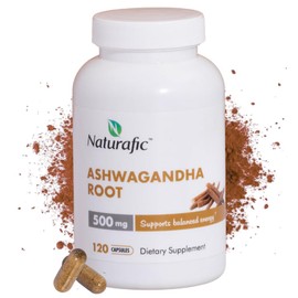 Naturafic Ashwagandha Root Capsules 500mg – 120 Vegan Capsules | Traditionally Used Herb | Non-GMO, Gluten-Free | Herbal Supplement | Plant-Based Wellness Support
