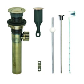 PF WaterWorks PF0733-AB-AB-NO, Matching Plated ABS Body Bathroom Sink/Lavatory Pop-Up Drain with Ball Lift Rod | Without Overflow | CUPC Listed, Antique Brass