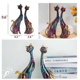 masteymoh 2 Colorful Cat Statue,Creative Graffiti Art Multicolor Cat Figurine Resin Home Decor Splash Color Animal Sculpture Kitten Figurine Modern Home Office Desktop Decoration (Black K)