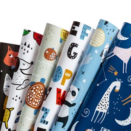 WRAPAHOLIC Wrapping Paper Sheet - 12 Sheets Cute Animal Design for Birthday, Holiday, Party, Baby Shower - 17.5 Inch x 39.3 Inch Per Sheet