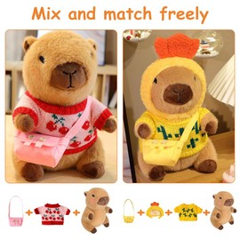 Lotvic Capybara Plush Toy, 23 cm Capybara Cuddly Toy, Cute Capybara Plushies, Children's Plush Doll Toy with Clothes and Accessories, Stuffed Animal Home Decoration for the Living Room