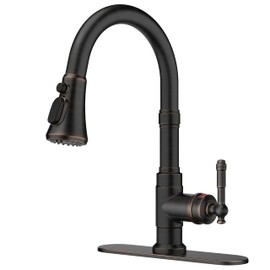 FORIOUS Vintage Kitchen Faucets with Pull Down Sprayer, Oil Rubbed Bronze, High Arc Single Handle Stainless Steel Antique Pull Out Sink Faucet for Farmhouse Camper Rv Bar, Fit for 1 or 3 Hole