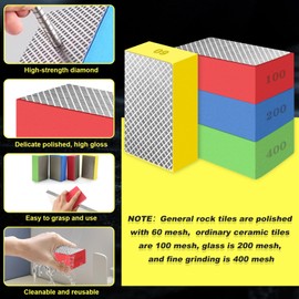 Diamant Handpolierpads,Poliersets Schleifmittelsets,4 Pcs Schleifblock Set für Granit Marmor Keramik Glas Schleifpads Schleifblöcke Polierpads(60# 100# 200# 400#)