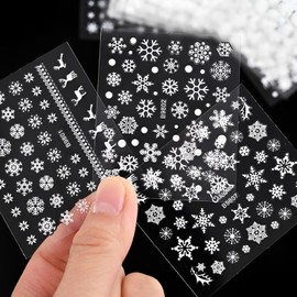 Christmas Snowflake Nail Art Stickers 30 Sheets 3D Self Adhesive Christmas Nail Decals White Snowflake Elk Winter Design Sticker Christmas Nail Art Supplies for Women DIY Acrylic Nail Decorations