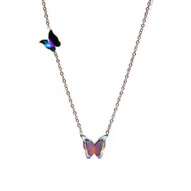 Kaguyo Butterfly Necklace for Women, Surgical Steel necklace, Stainless Steel Rainbow Butterfly Pendant Necklace for Girls Birthday Gift