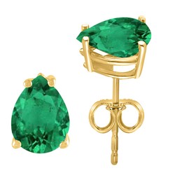 AoneJewelryPear Emerald Earrings for Women in 14k Yellow Gold (6x4 mm) Prong-Setting Gemstone Wedding Jewelry Collection