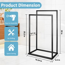 Free Standing Towel Rack, 2 Tier Towel Racks for Bathroom with Storage Shelves, Modern Outdoor Standing Towel Drying Rack for Poolside, Black Blanket Rack Holder, DECLUTTR