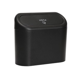 VOLTTA Mini Car Trash Can with Push Lid, Compact Vehicle Garbage Bin, Armrest Mount Seat Car Trash Bag Storage Box Organizers Waste Bin Trash Containers Black