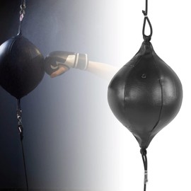 Tonsa Double Ended Punch Bag, Double End PU Leather Ball Hanging Boxing Speed Ball with 2 Ring Clasps and Fully Elastic Cords for Reaction, Agility, Punch Speed (Black)