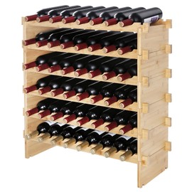 Happybuy 48 Bottle Stackable 6-Tier Bamboo Wine Rack, Freestanding for Kitchen, Bar, Cellar(Natural Color)