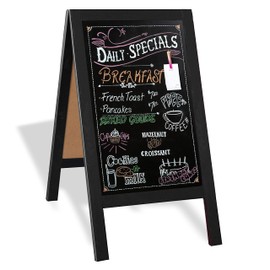 Ilyapa Wooden A-Frame Chalkboard Sign with Eraser, 40 x 20 Inch Magnetic Sidewalk Menu Board, Black Menu Display for Restaurant, Business, or Weddings