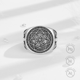 CELESTIA Men's Rings Seal of the Seven Archangels Signet Ring Men's Ring Silver 925 Biker Rings Men's Ring Adjustable Protection Ring Jewellery for Men Vintage Gift Dad Father's Day, Precious metal,