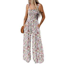 Dokotoo Jumpsuit Women's Summer Floral Pattern Dungarees Casual Loose Overalls Wide Leg Playsuit Long Romper with Pockets S-2XL, lightpink