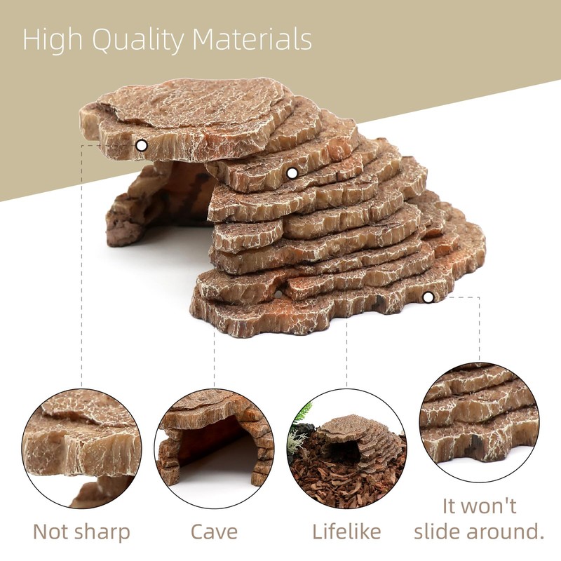 Gecko Hide Shale Scape Step Ledge, Reptile Cave Hideout Tank