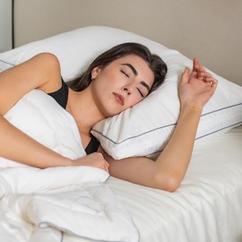 Delara Merino Quilted 3in1 Adjustable Organic Cotton Cover Wool Pillow Baffle Box Construction, White (Queen)