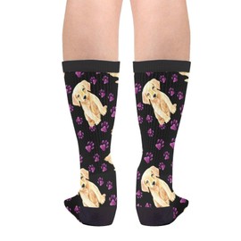 LUMANSITTER Cute Labrador Retriever Puppy Dog Footprints Novelty Fun Crew Socks Fashion Comfortable Men And Women Crazy Dress Socks