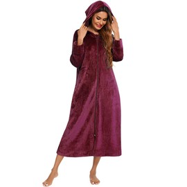 FOKULUNDA Women's Zip Up Fleece Robe Plush Bathrobe Soft Warm Pyjamas Casual Loungewear, Z2