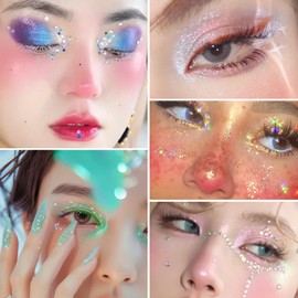 Erinde Glitter Eyeshadow Palette, Large, Glitter, Stage Makeup, Multi-Color, Cosplay, Eyeshadow Brush, 10 Colors, Glitter, Red, Silver, Green, Blue, Pink, Makeup Palette, Stage, Christmas, Children