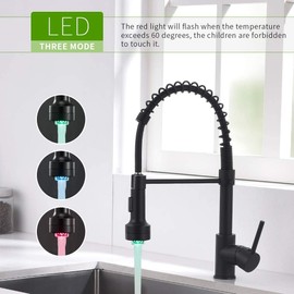GIMILI Black Kitchen Faucet with Sprayer Modern Single Handle Pull Down Sprayer Matte Black Kitchen Faucet Pull Down with LED Light